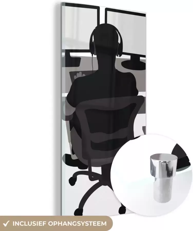 MuchoWow Glasschilderij 20x40 cm Schilderij acrylglas Gamer Computer Bureau Illustratie Foto op glas Schilderijen - Foto 2