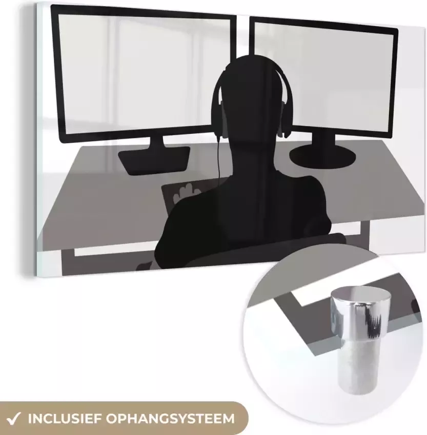 MuchoWow Glasschilderij 40x20 cm Schilderij glas Gamer Computer Bureau Illustratie Foto op acrylglas Schilderijen - Foto 2