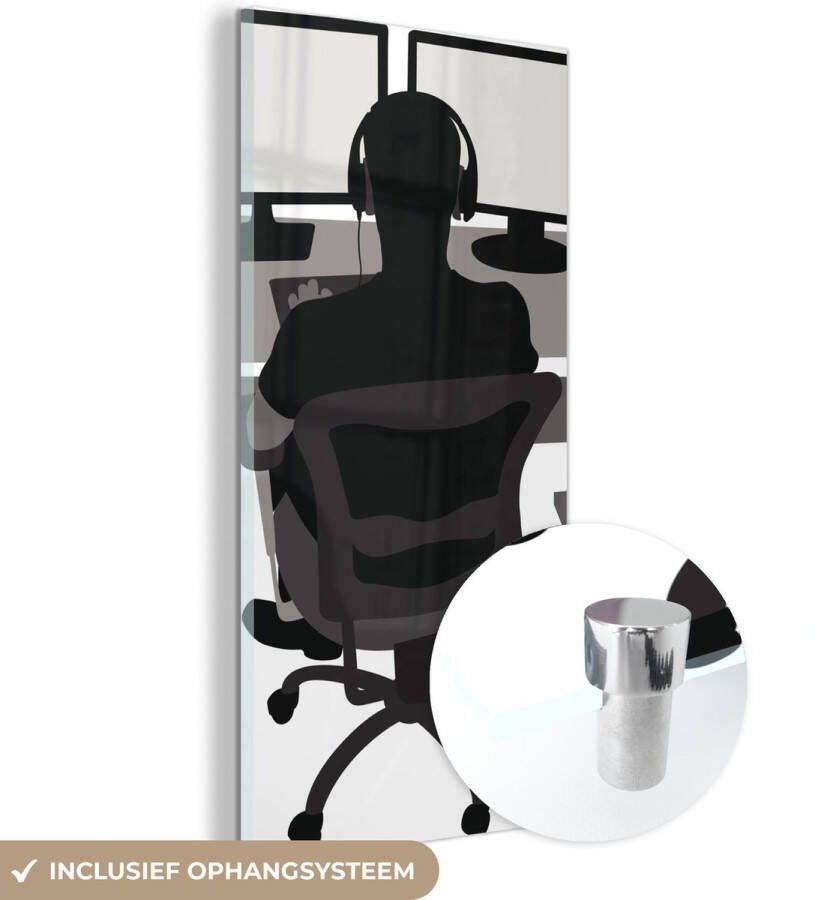 MuchoWow Glasschilderij 80x160 cm Schilderij acrylglas Gamer Computer Bureau Illustratie Foto op glas Schilderijen