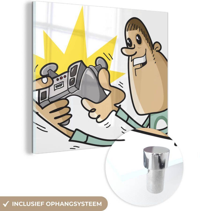 Glasschilderij 20x20 cm Schilderij acrylglas Gamer Controller Stoel Illustratie Foto op glas Muurdecoratie woonkamer Wanddecoratie slaapkamer Schilderijen - Foto 2