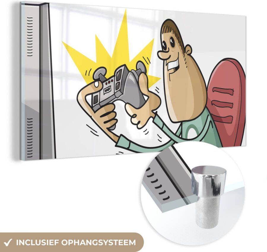 MuchoWow Glasschilderij 40x20 cm Schilderij acrylglas Gamer Controller Stoel Illustratie Foto op glas Schilderijen