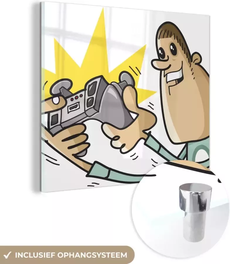 MuchoWow Glasschilderij Gamer Controller Stoel Illustratie 50x50 cm Acrylglas Schilderijen Foto op Glas