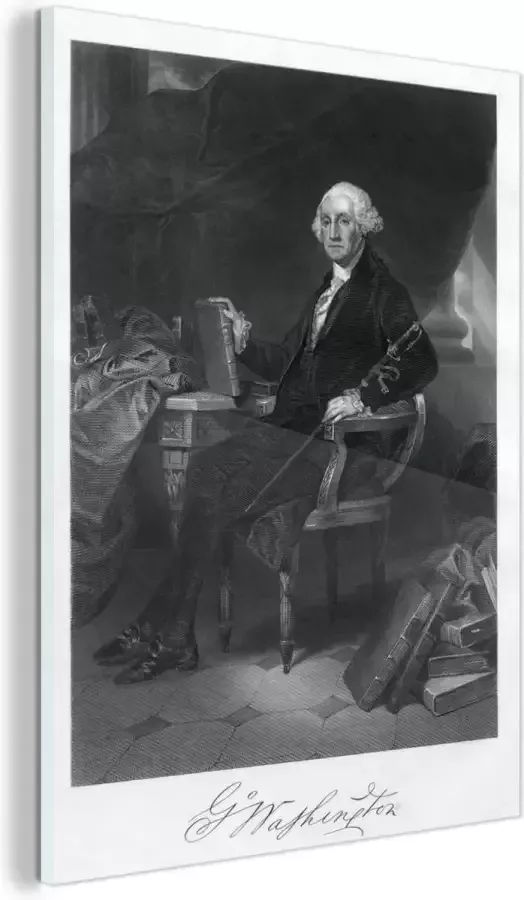 MuchoWow Glasschilderij 30x40 cm Schilderij acrylglas Een illustratie van George Washington in een stoel Foto op glas Schilderijen - Foto 2