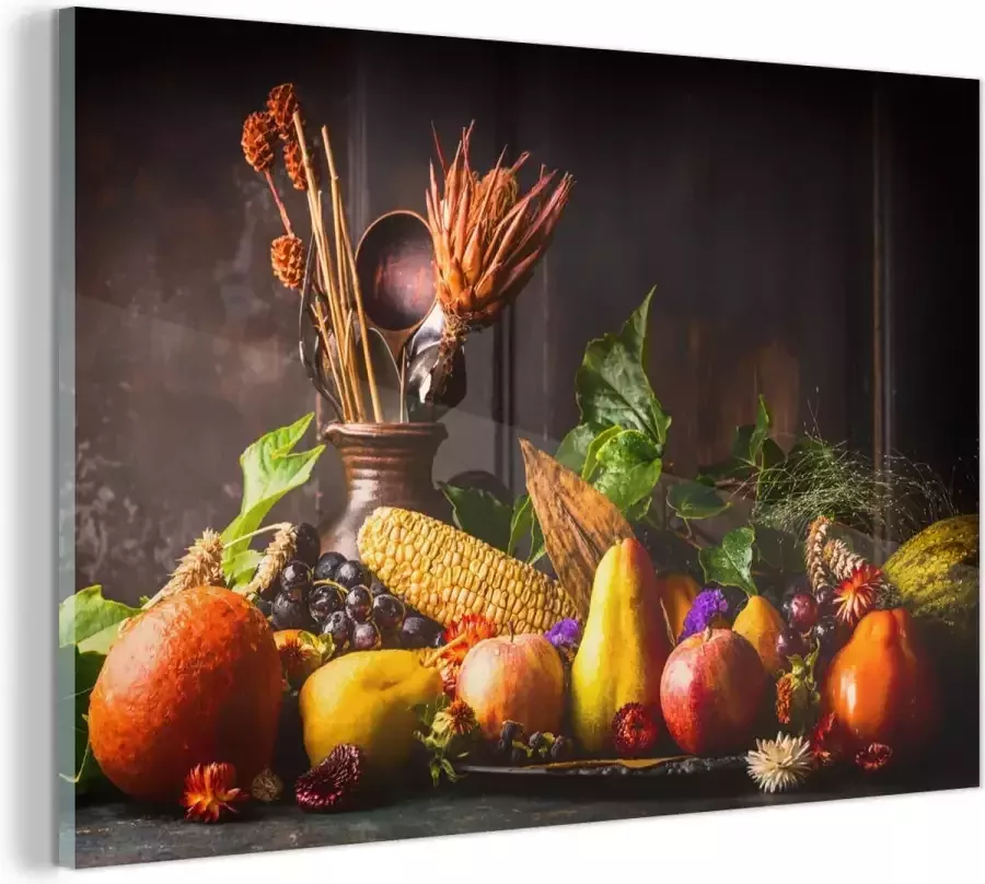 MuchoWow Glasschilderij 120x80 cm Schilderij acrylglas Groente Fruit Rustiek Tafel Foto op glas Schilderijen - Foto 2
