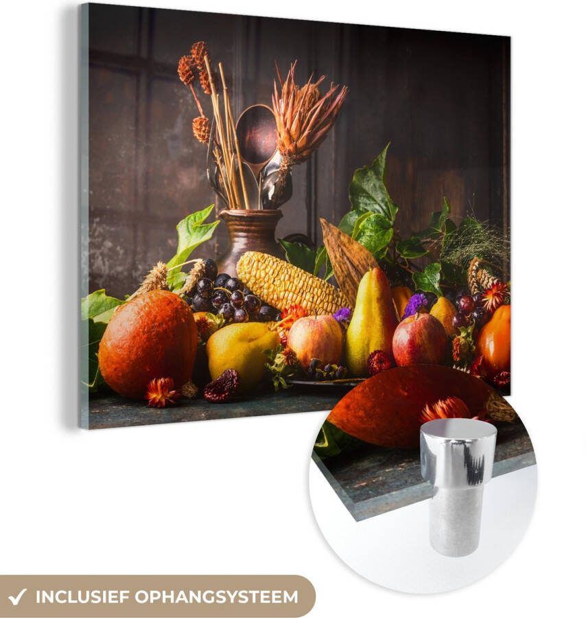 MuchoWow Glasschilderij 40x30 cm Schilderij acrylglas Groente Fruit Rustiek Tafel Foto op glas Schilderijen