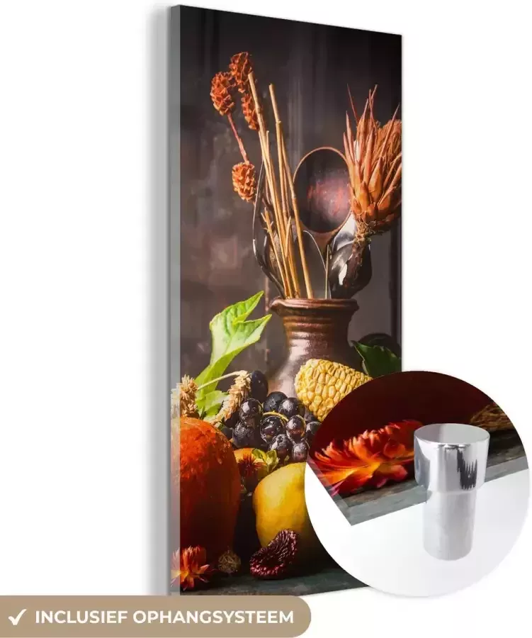 MuchoWow Glasschilderij 40x80 cm Schilderij acrylglas Groente Fruit Rustiek Tafel Foto op glas Schilderijen - Foto 2