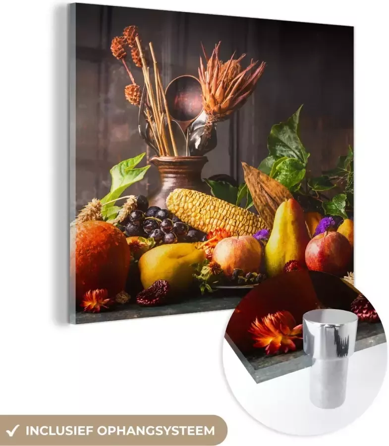 MuchoWow Glasschilderij 50x50 cm Schilderij acrylglas Groente Fruit Rustiek Tafel Foto op glas Schilderijen - Foto 1
