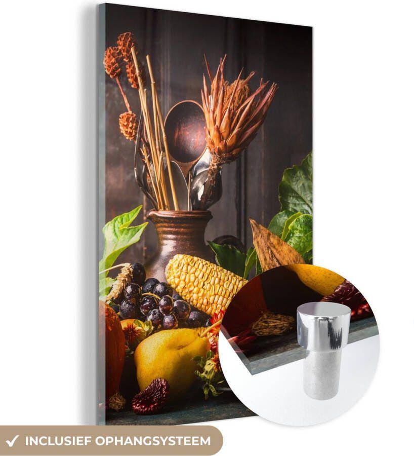 MuchoWow Glasschilderij 60x90 cm Schilderij acrylglas Groente Fruit Rustiek Tafel Foto op glas Schilderijen
