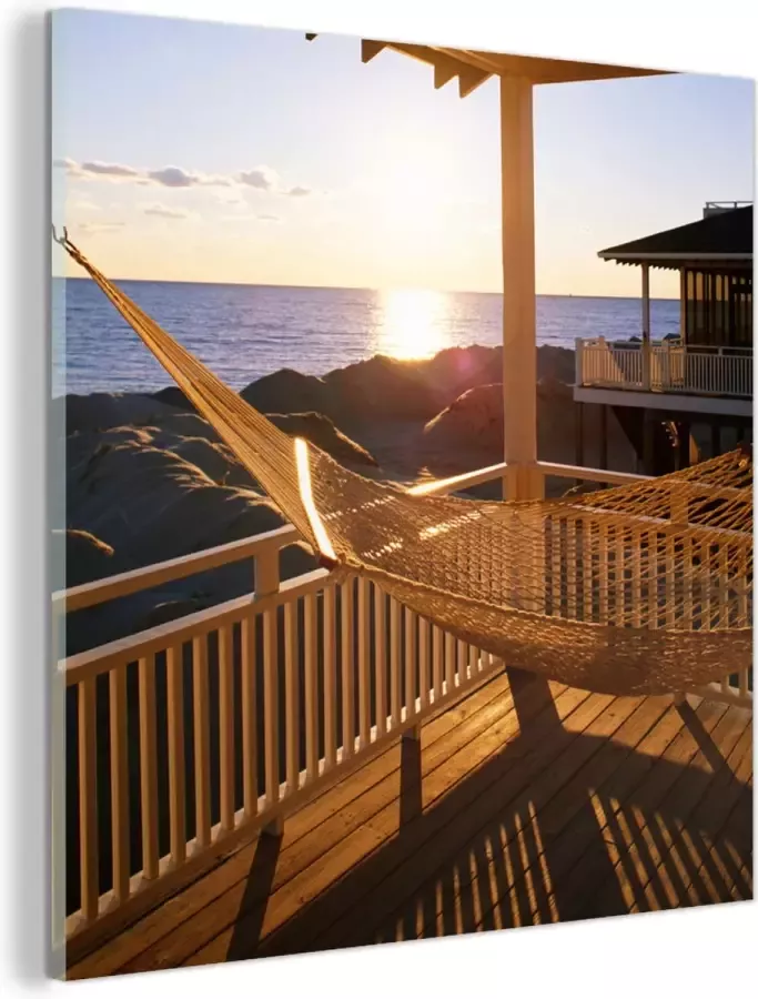 MuchoWow Glasschilderij 20x20 cm Schilderij acrylglas Hangmat in een strandhuis Foto op glas Schilderijen - Foto 3