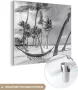 MuchoWow Glasschilderij 90x90 cm Schilderij acrylglas Hangmat op strand van Dominicaanse Republiek zwart-wit Foto op glas Schilderijen - Thumbnail 2