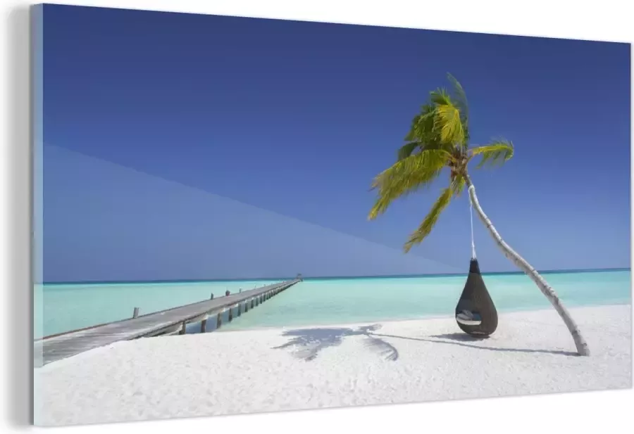 MuchoWow Glasschilderij Hangmat Palmboom Strand 120x60 cm Acrylglas Schilderijen Foto op Glas