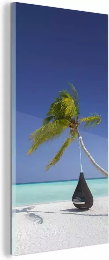 MuchoWow Glasschilderij Hangmat Palmboom Strand 60x120 cm Acrylglas Schilderijen Foto op Glas