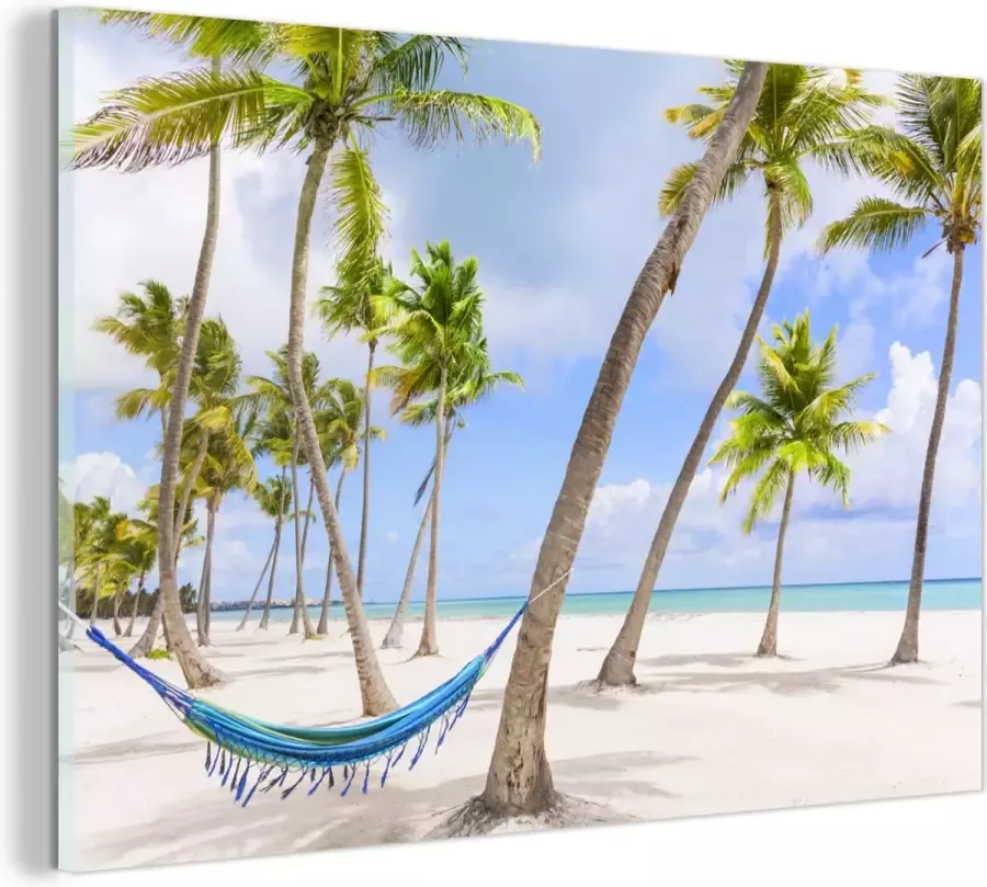MuchoWow Glasschilderij 30x20 cm Schilderij glas Hangmat Strand Palmbomen Foto op acrylglas Schilderijen - Foto 2