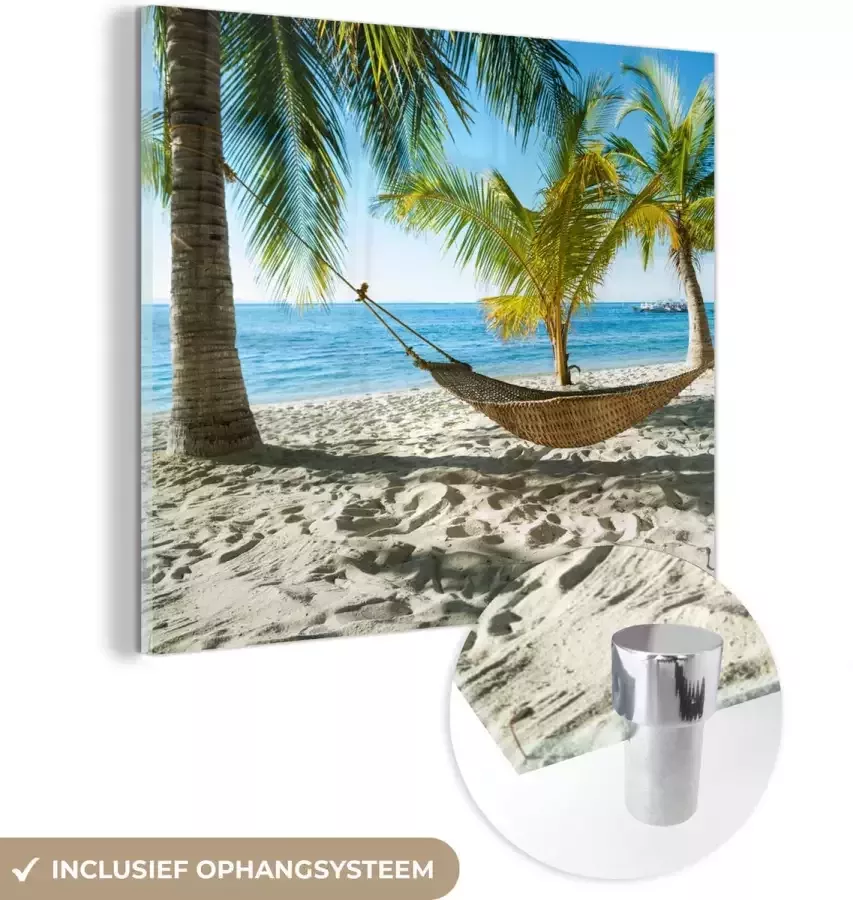 MuchoWow Glasschilderij 20x20 cm Schilderij acrylglas Hangmat Tropisch Strand Foto op glas Schilderijen