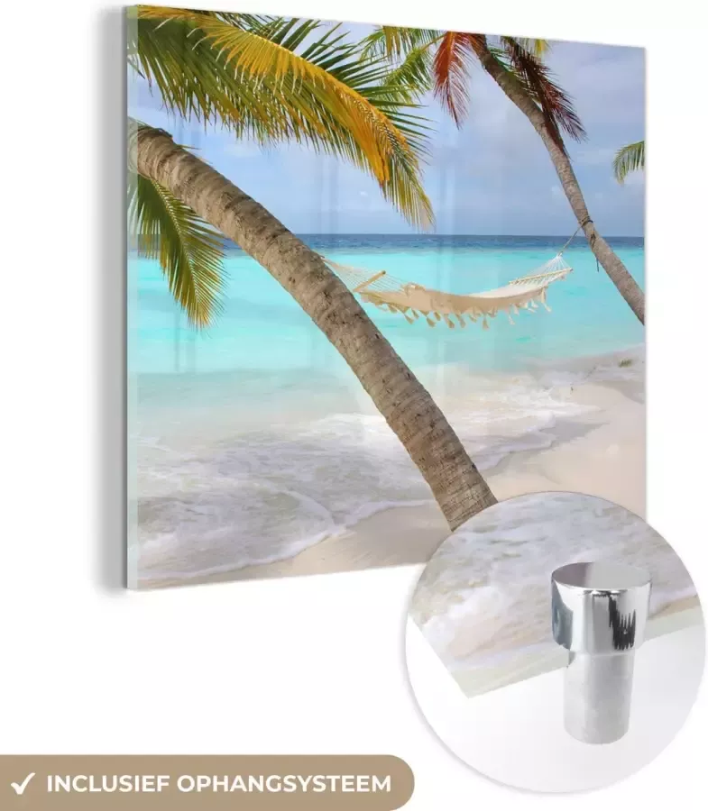 MuchoWow Glasschilderij 20x20 cm Schilderij acrylglas Hangmat Zee Strand Foto op glas Schilderijen - Foto 2