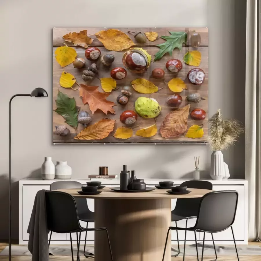 MuchoWow Glasschilderij 120x90 cm Schilderij acrylglas Herfst Tafel Natuur Foto op glas Schilderijen - Foto 2