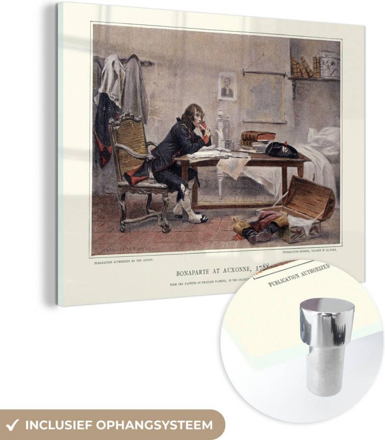 MuchoWow Glasschilderij 40x30 cm Schilderij acrylglas Illustratie van Napoleon Bonaparte aan een tafel Foto op glas Schilderijen - Foto 2