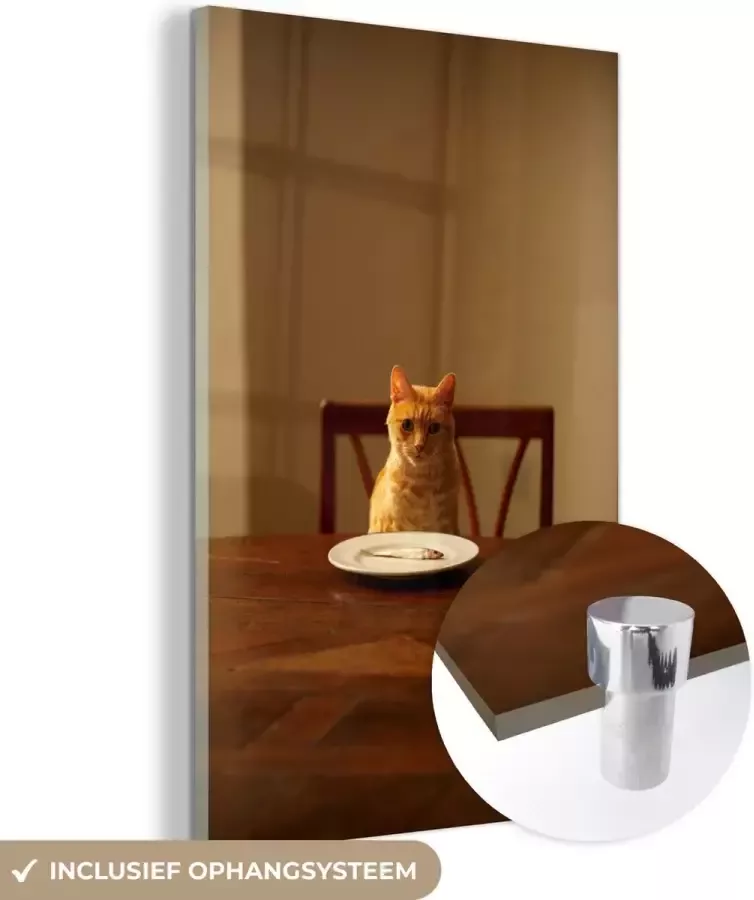 MuchoWow Glasschilderij 120x180 cm Schilderij glas Kat Eettafel Bord Foto op acrylglas Schilderijen - Foto 2