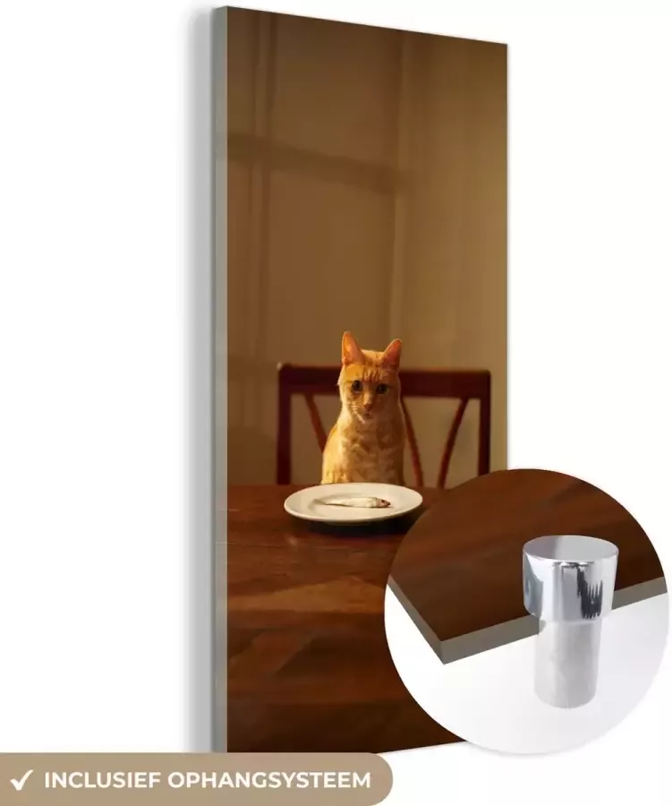 MuchoWow Glasschilderij 80x160 cm Schilderij acrylglas Kat Eettafel Bord Foto op glas Schilderijen - Foto 2