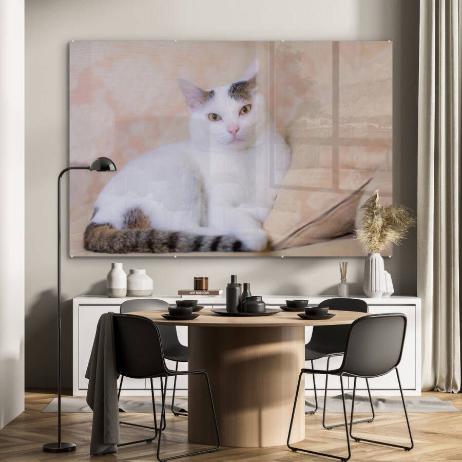 MuchoWow Glasschilderij 180x120 cm Schilderij acrylglas Kat Wit Bank Meisjes Kinderen Jongens Kids Foto op glas Schilderijen - Foto 2