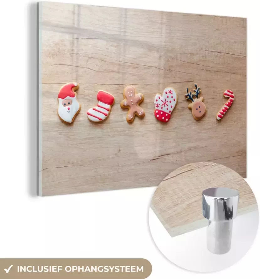 MuchoWow Glasschilderij 180x120 cm Schilderij glas Kerstkoekjes op een lichthouten tafel Foto op acrylglas Schilderijen