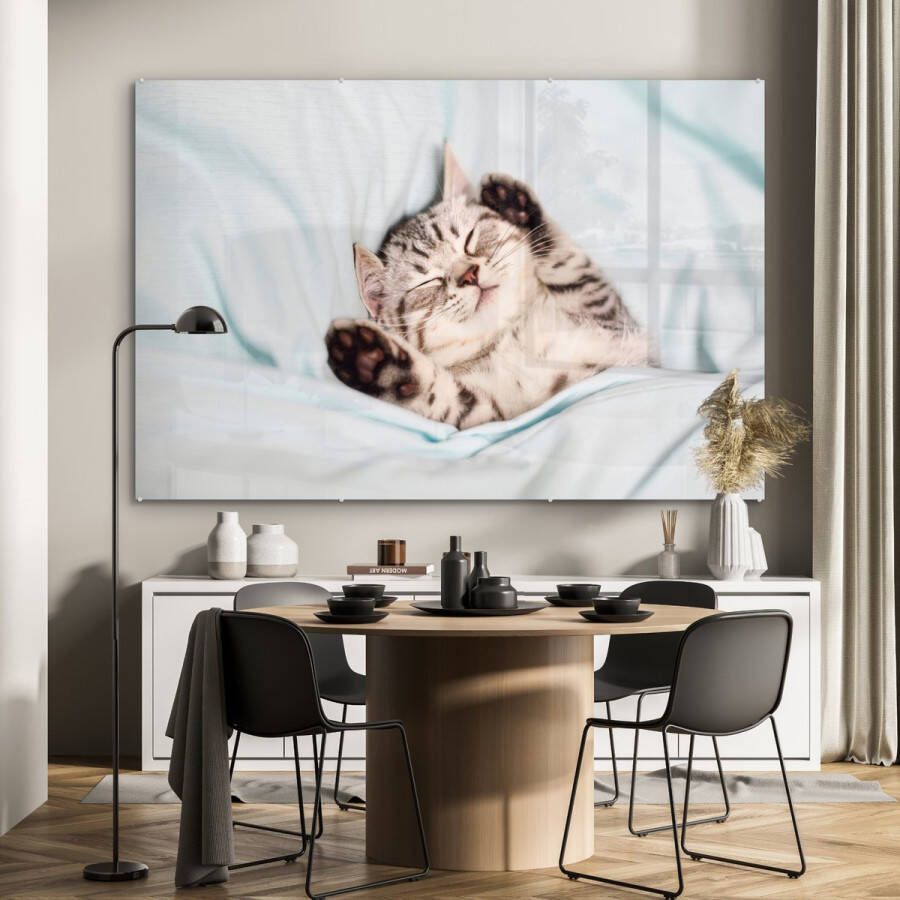 MuchoWow Glasschilderij Kitten Bed Poten Meisjes Kinderen Jongens Kind 180x120 cm Acrylglas Schilderijen Foto op Glas