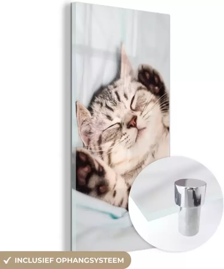 MuchoWow Glasschilderij 40x80 cm Schilderij acrylglas Kitten Grappig Bed Kinderen Jongens Meisjes Kids Foto op glas Schilderijen - Foto 2