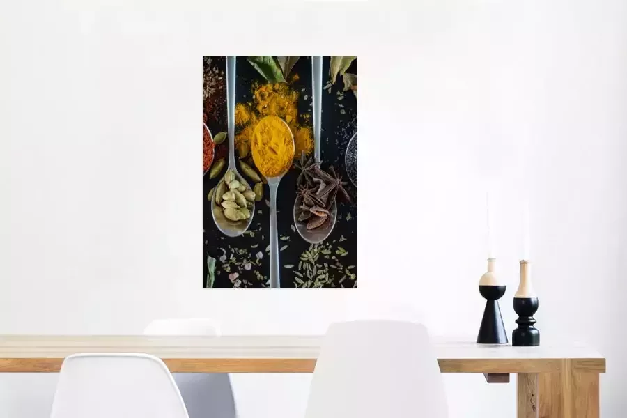 MuchoWow Glasschilderij 40x60 cm Schilderij glas Lepel Specerijen Kruiden Eten Tafel Foto op acrylglas Schilderijen - Foto 2
