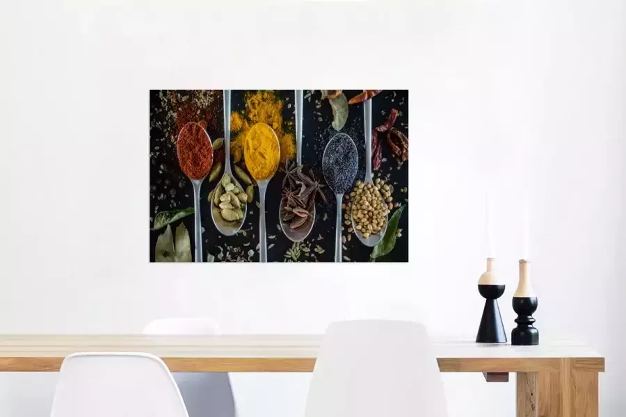 MuchoWow Glasschilderij 60x40 cm Schilderij acrylglas Lepel Specerijen Kruiden Eten Tafel Foto op glas Schilderijen - Foto 3