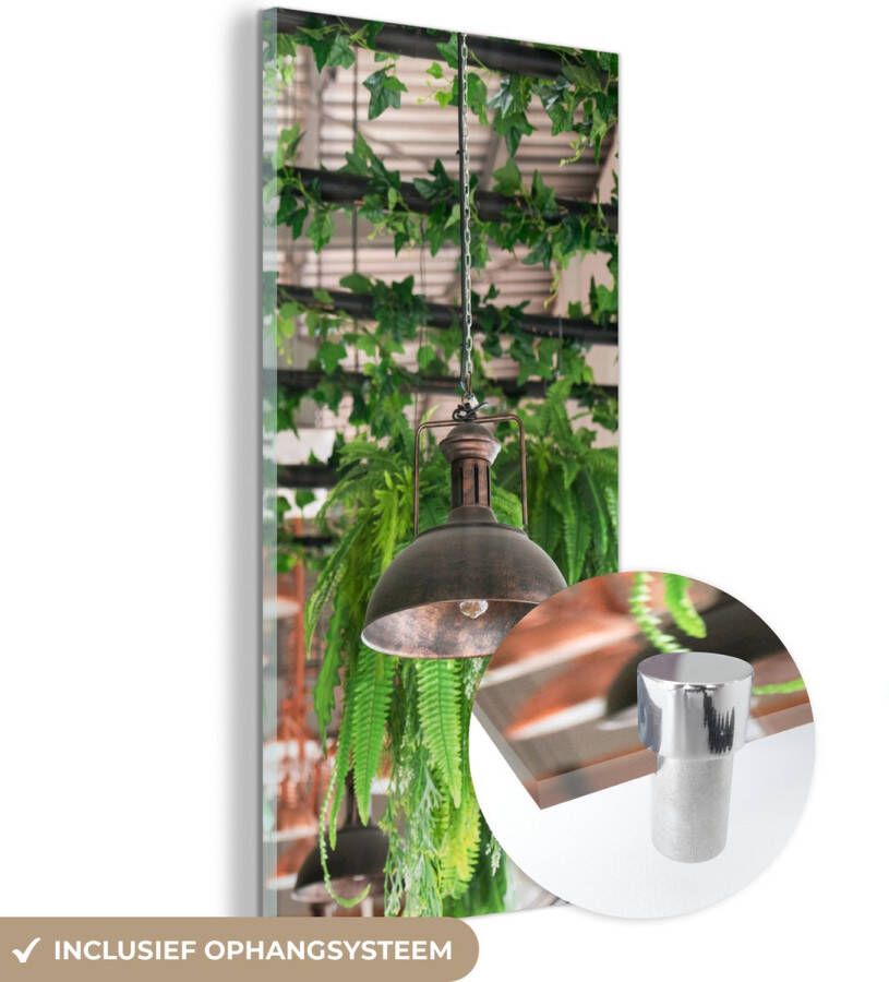 MuchoWow Glasschilderij 20x40 cm Schilderij acrylglas Lampen en planten Foto op glas Schilderijen