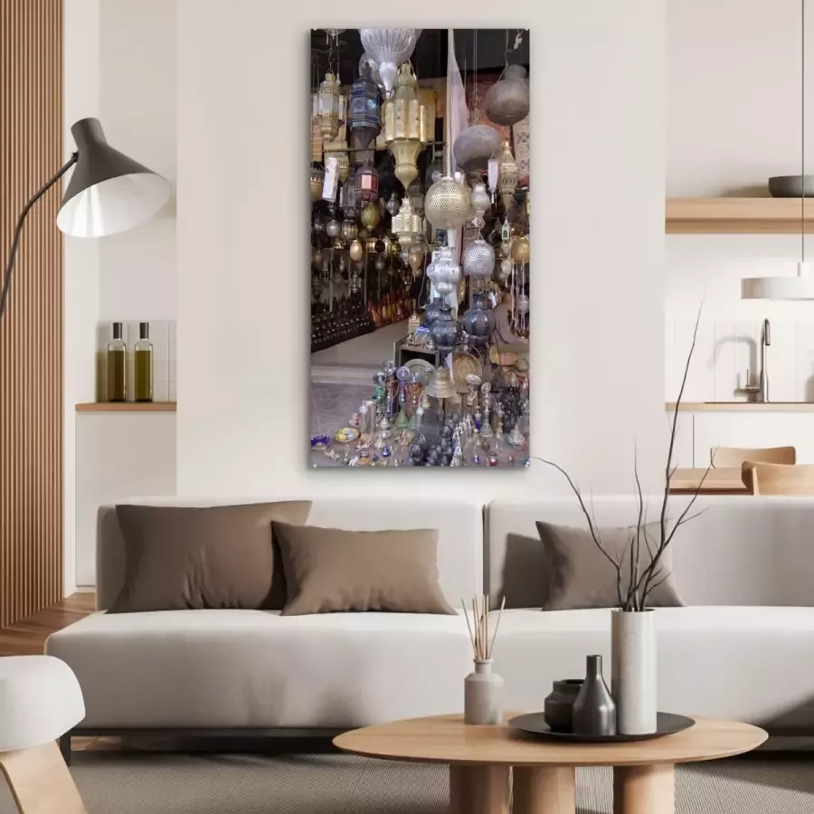 MuchoWow Glasschilderij 60x120 cm Schilderij acrylglas Lampen op Djemaa-El-Fna markt in Marokko Foto op glas Schilderijen - Foto 2