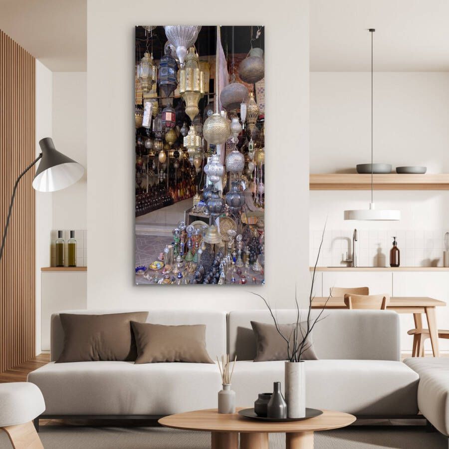 MuchoWow Glasschilderij 80x160 cm Schilderij acrylglas Lampen op Djemaa-El-Fna markt in Marokko Foto op glas Schilderijen - Foto 2