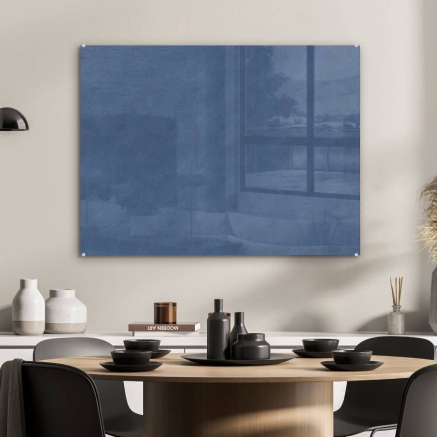 MuchoWow Glasschilderij Leer Blauw Dierenhuid 80x60 cm Acrylglas Schilderijen Foto op Glas