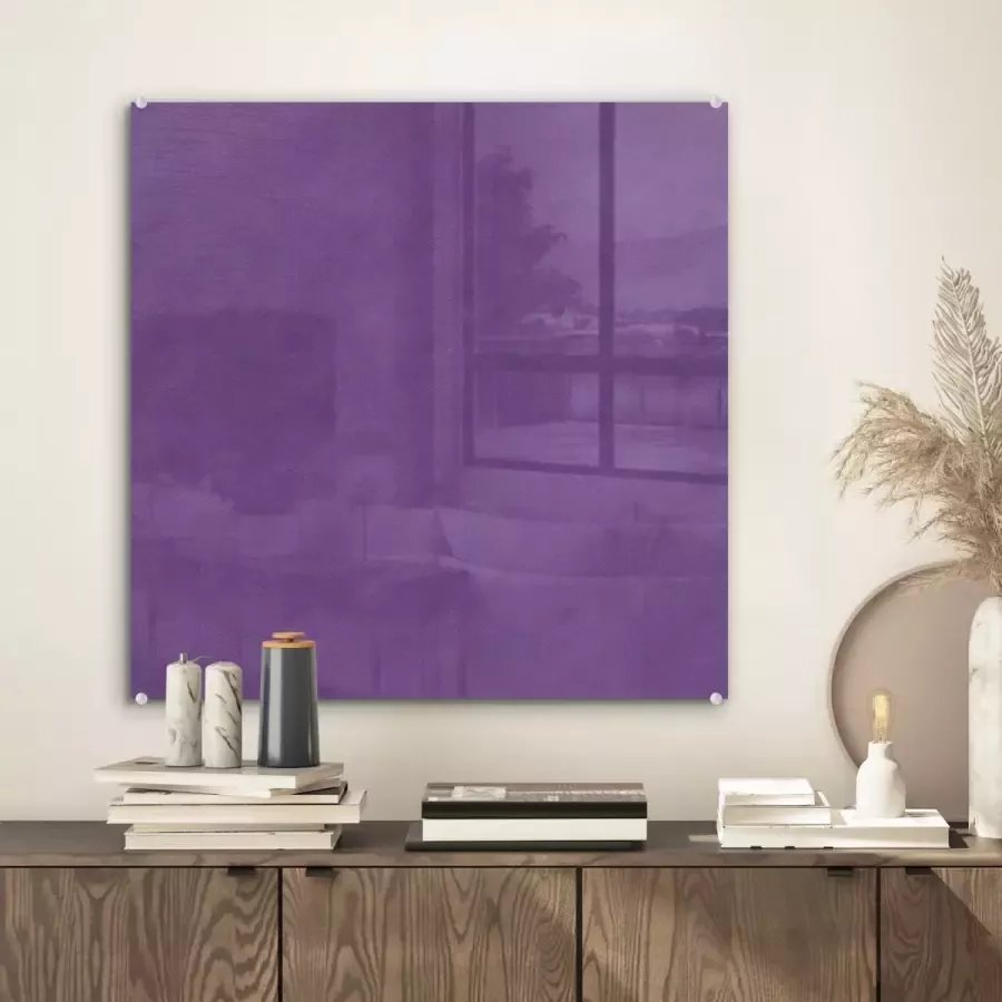 MuchoWow Glasschilderij 50x50 cm Schilderij acrylglas Leer Paars Dierenhuid Foto op glas Schilderijen