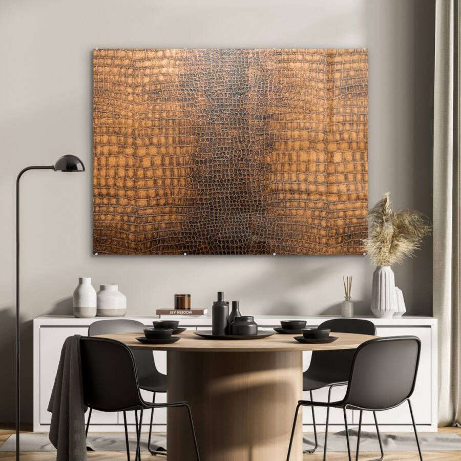 MuchoWow Glasschilderij 120x90 cm Schilderij acrylglas Leer Structuur Dierenhuid Foto op glas Schilderijen