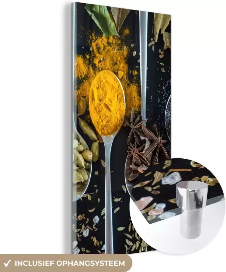 MuchoWow Glasschilderij 40x80 cm Schilderij acrylglas Lepel Specerijen Kruiden Eten Tafel Foto op glas Schilderijen - Foto 2