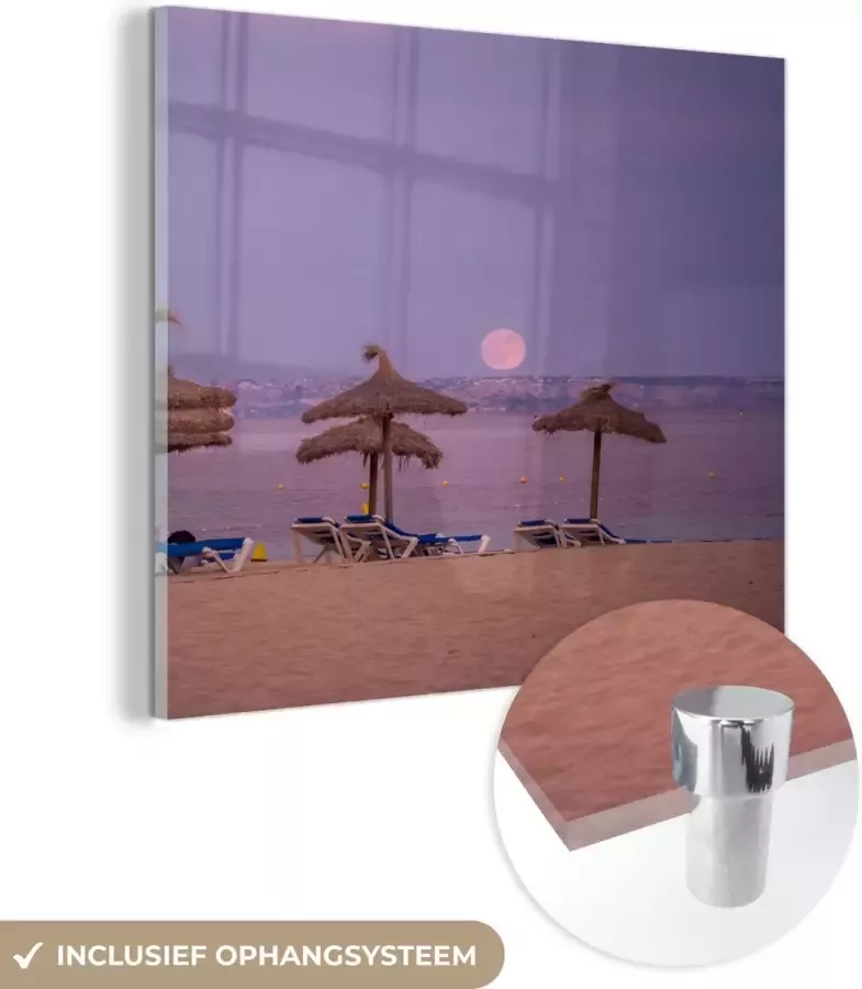 MuchoWow Glasschilderij Mallorca Strand Ligbedden 20x20 cm Acrylglas Schilderijen Foto op Glas