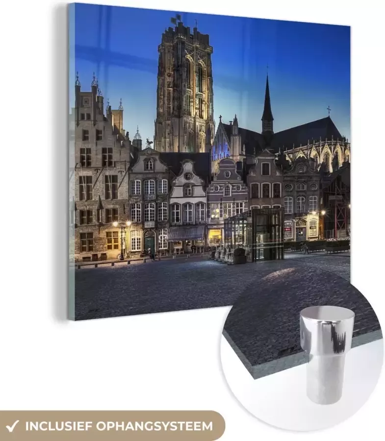 MuchoWow Glasschilderij Marktplaats Lamp Mechelen 20x20 cm Acrylglas Schilderijen Foto op Glas