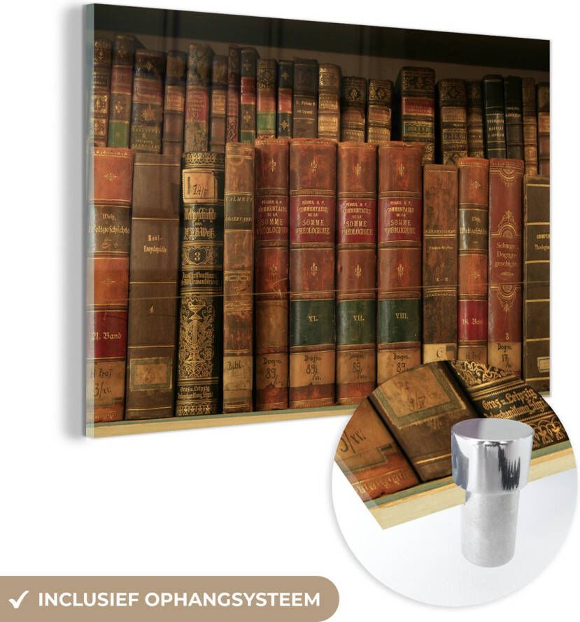 MuchoWow Glasschilderij 120x80 cm Schilderij acrylglas Oude boeken in de bibliotheek van Praag Foto op glas Schilderijen