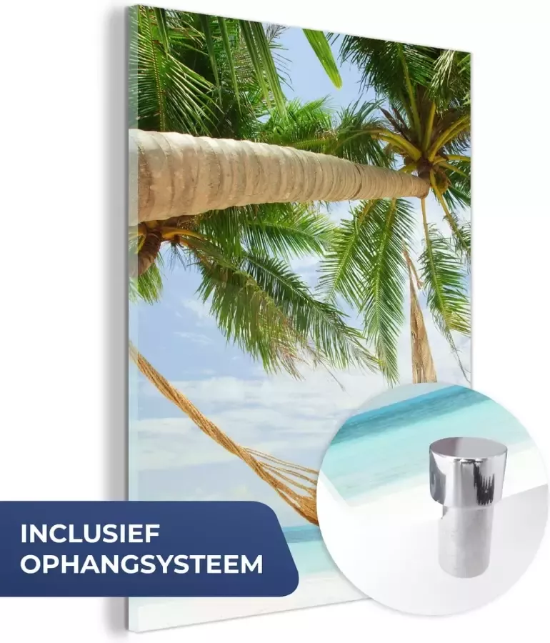 MuchoWow Glasschilderij 120x160 cm Schilderij glas Palmbomen Hangmat Zomer Zee Foto op acrylglas Schilderijen - Foto 3