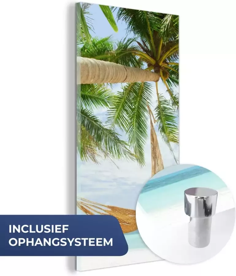 MuchoWow Glasschilderij 60x120 cm Schilderij glas Palmbomen Hangmat Zomer Zee Foto op acrylglas Schilderijen - Foto 3