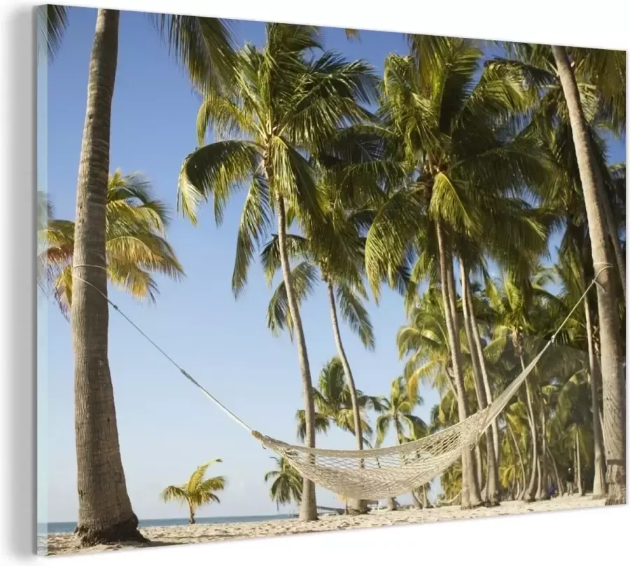 MuchoWow Glasschilderij Palmboom Hangmat Zomer 120x80 cm Acrylglas Schilderijen Foto op Glas