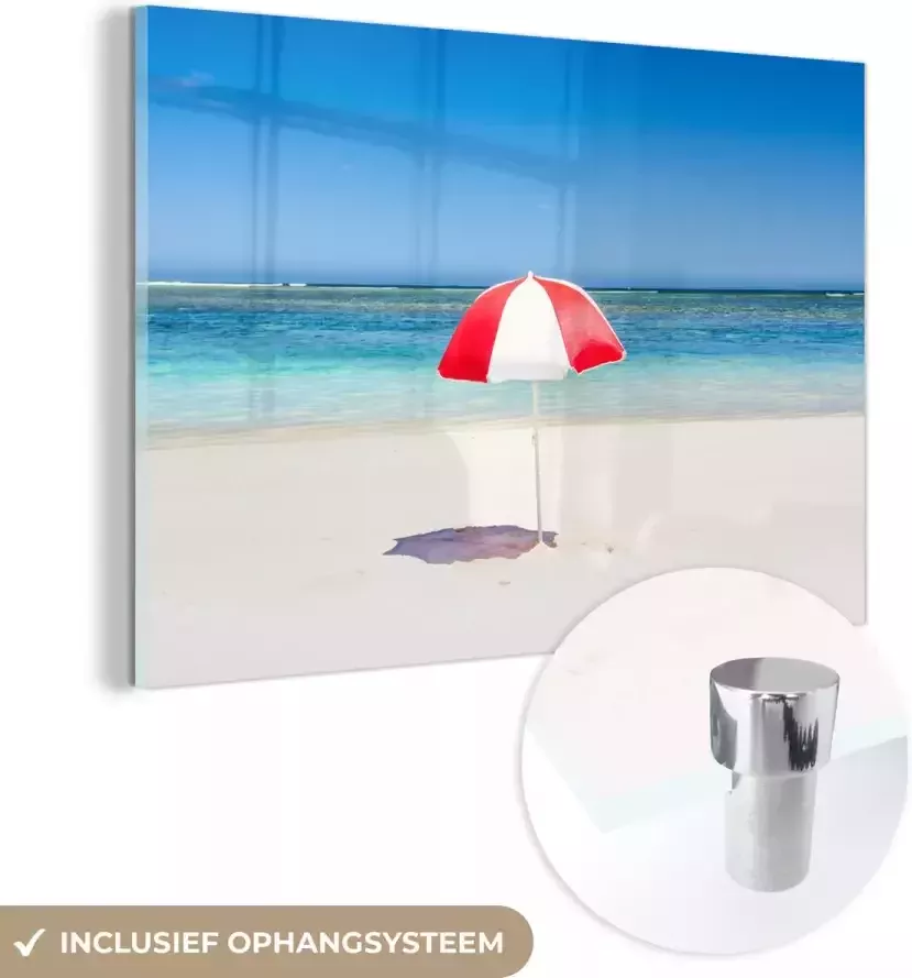 MuchoWow Glasschilderij 120x80 cm Schilderij acrylglas Parasol op het witte strand van de Kust van Ningaloo Foto op glas Schilderijen