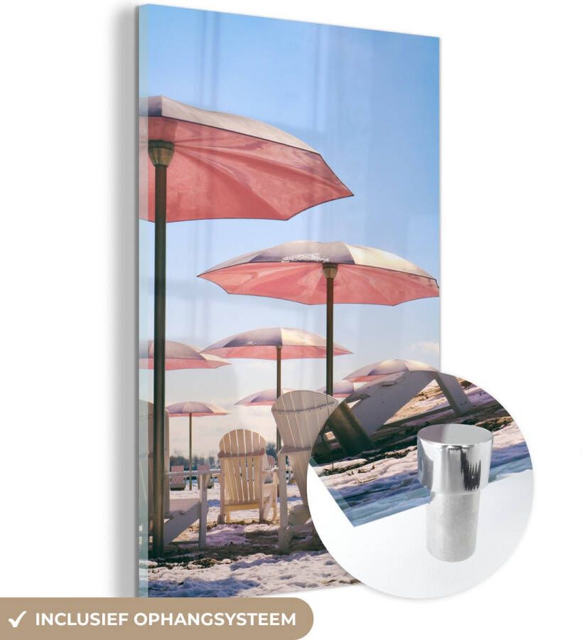 MuchoWow Glasschilderij 100x150 cm Schilderij acrylglas Parasol Roze Zomer Foto op glas Schilderijen