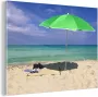 MuchoWow Glasschilderij 80x60 cm Schilderij acrylglas Parasol Strand Zand Foto op glas Schilderijen - Thumbnail 3