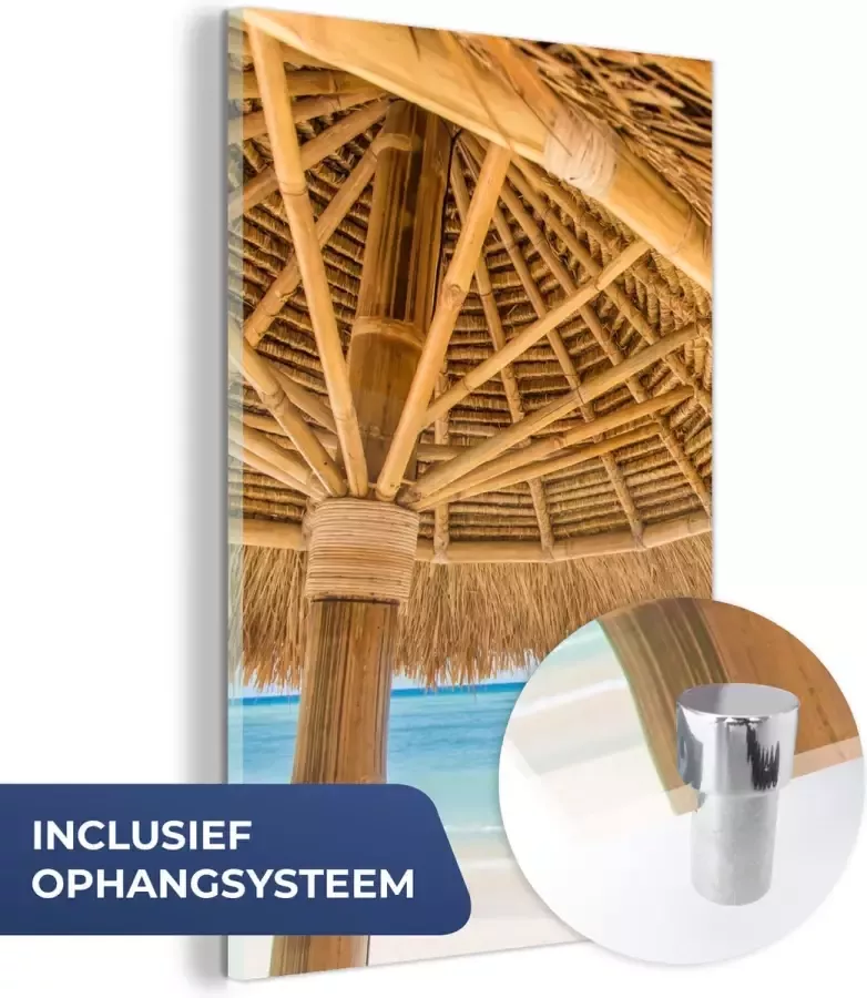 MuchoWow Glasschilderij 120x180 cm Schilderij acrylglas Parasol Strand Zee Tropisch Foto op glas Schilderijen - Foto 2