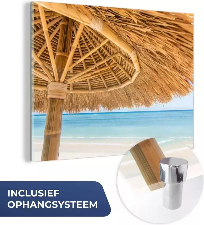 MuchoWow Glasschilderij 120x90 cm Schilderij glas Parasol Strand Zee Tropisch Foto op acrylglas Schilderijen - Foto 3
