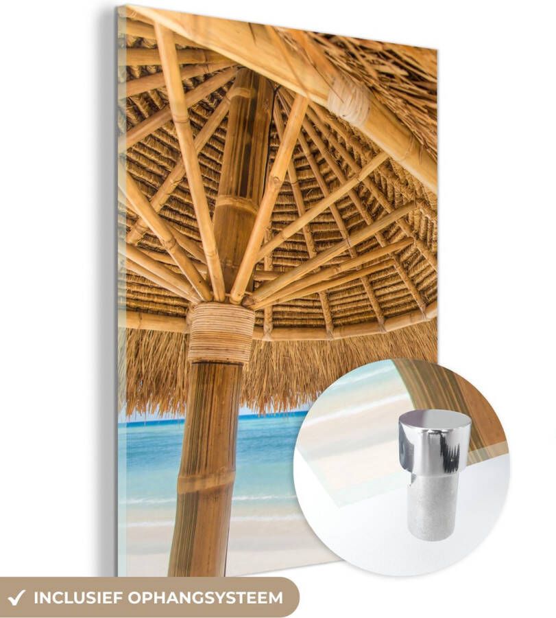 MuchoWow Glasschilderij 30x40 cm Schilderij acrylglas Parasol Strand Zee Tropisch Foto op glas Schilderijen