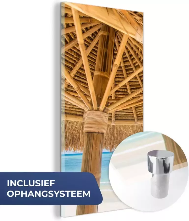 MuchoWow Glasschilderij 60x120 cm Schilderij glas Parasol Strand Zee Tropisch Foto op acrylglas Schilderijen - Foto 3