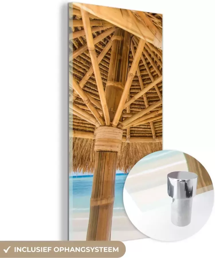 MuchoWow Glasschilderij 60x120 cm Schilderij glas Parasol Strand Zee Tropisch Foto op acrylglas Schilderijen - Foto 2